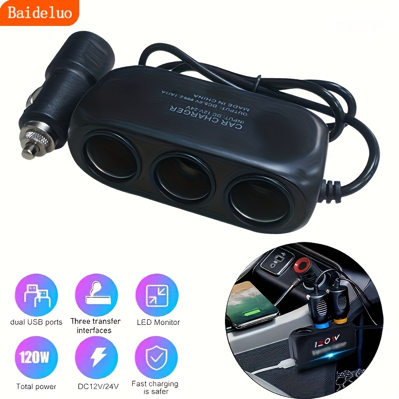 

Baideluo New Car Multi-function Usb Fast Charging 3 In 1 12v Car Socket High Power