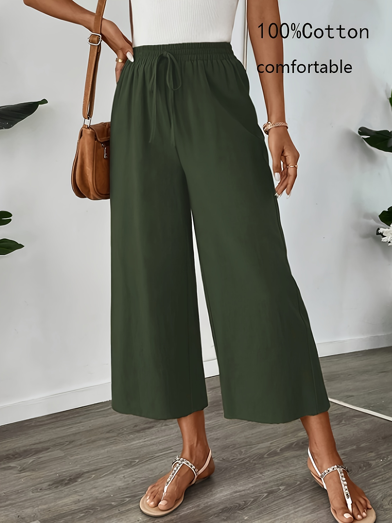 Pantalon Large Femme Taille Haute - Style Palazzo Fluide En Tissu Léger - Idéal Pour été, Plage, Décontracté - Avec Poches