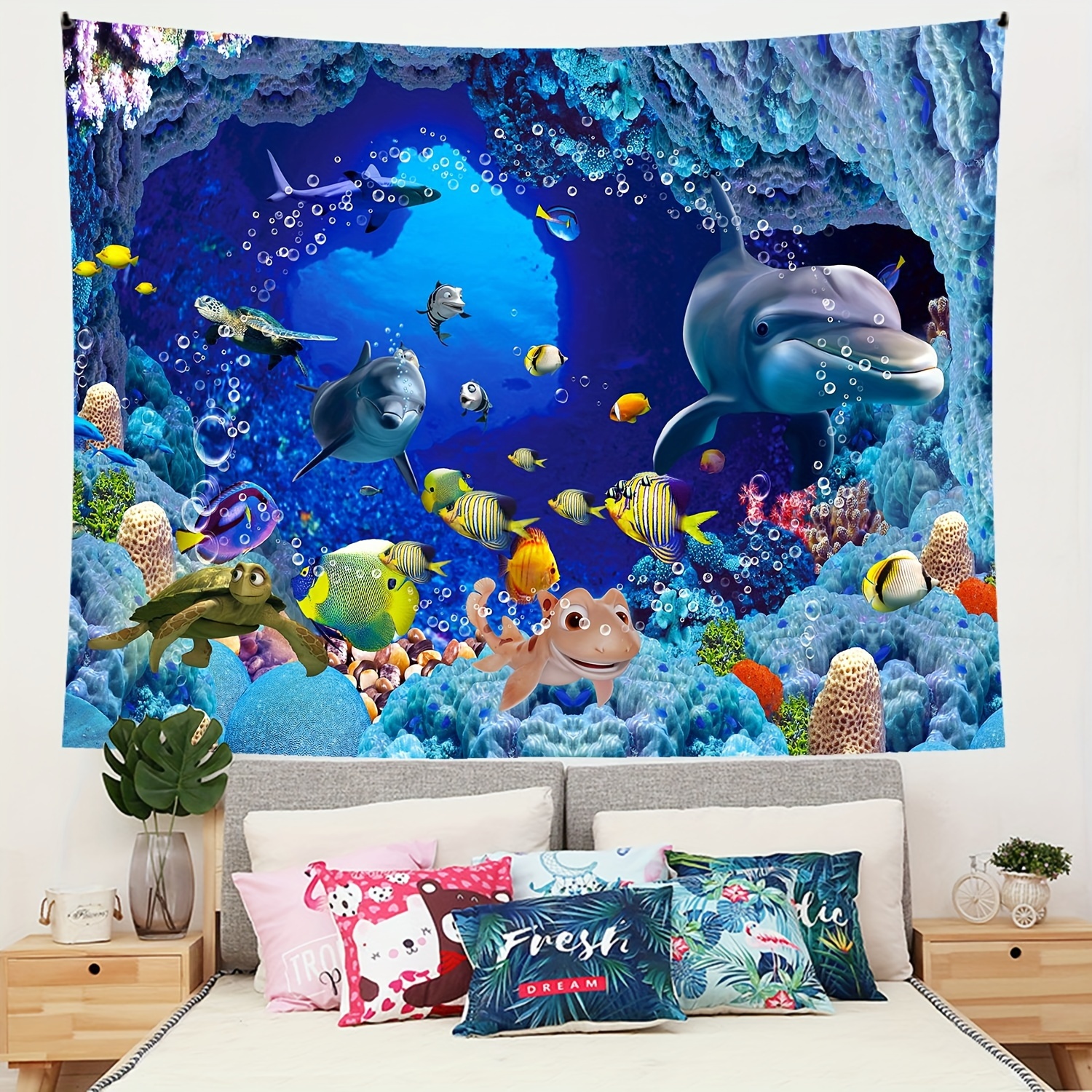 Sea World Tapestry Cute Dolphin Tapestry Fish Group Tapestry - Temu