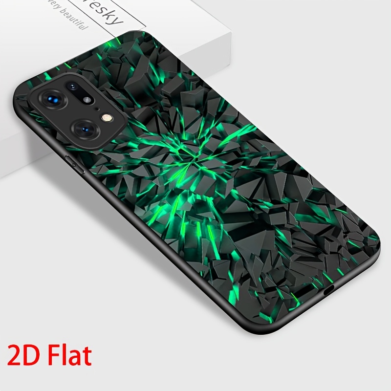 TEMU Phone Case: 2d Flat Phone Case For Oppo Find X5 Pro, Green Stone Glossy Stylish Tempered Glass Casing Shockproof Back Cover
