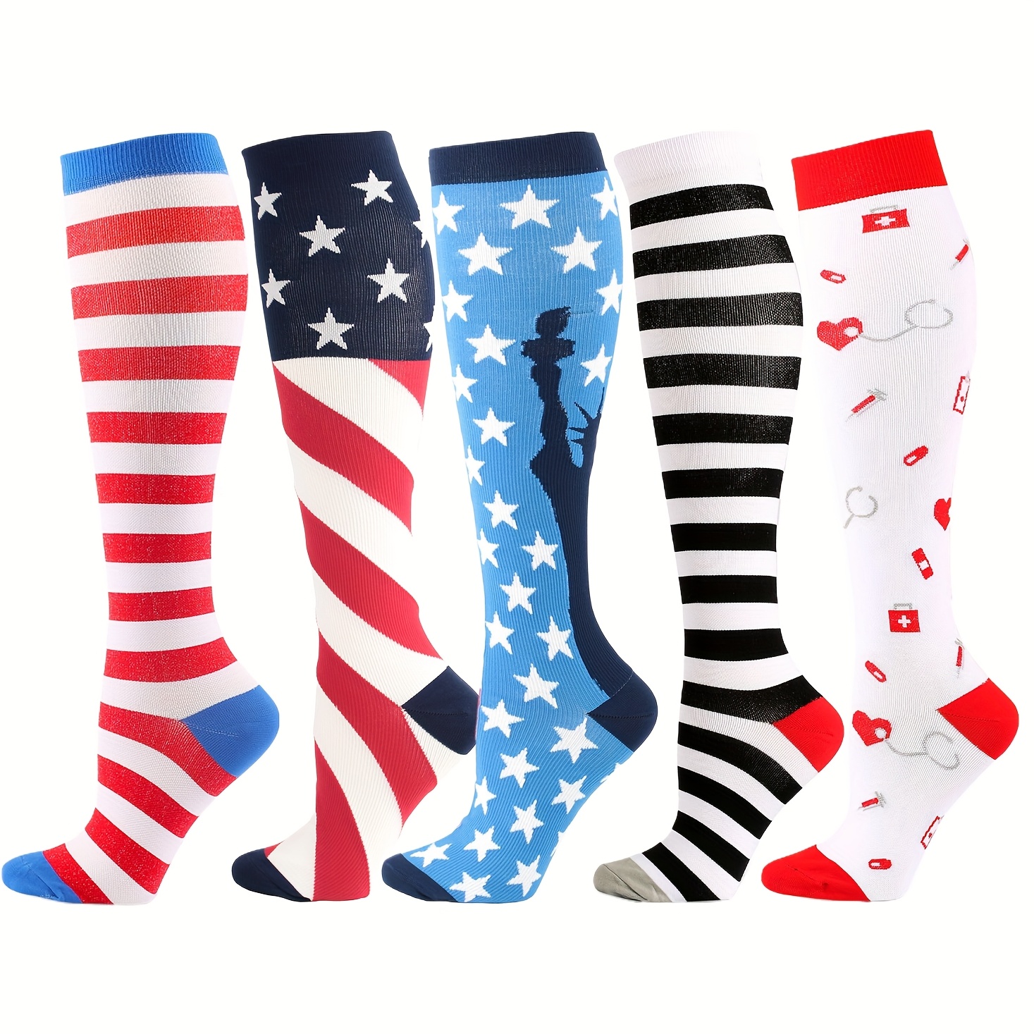 

5 Pairs Women's Calf Socks - 98% Polyester, 2% Spandex, Heart Pattern, Knit Fabric, Machine Washable, For Running, Cycling, Yoga