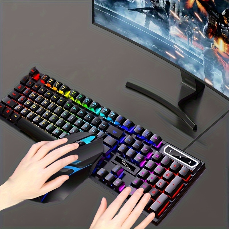 rgb gaming keyboard and mouse set wired usb 104 key keyboard with led lights compatible with pc ps4 one no battery required for pc gaming accessories details 1