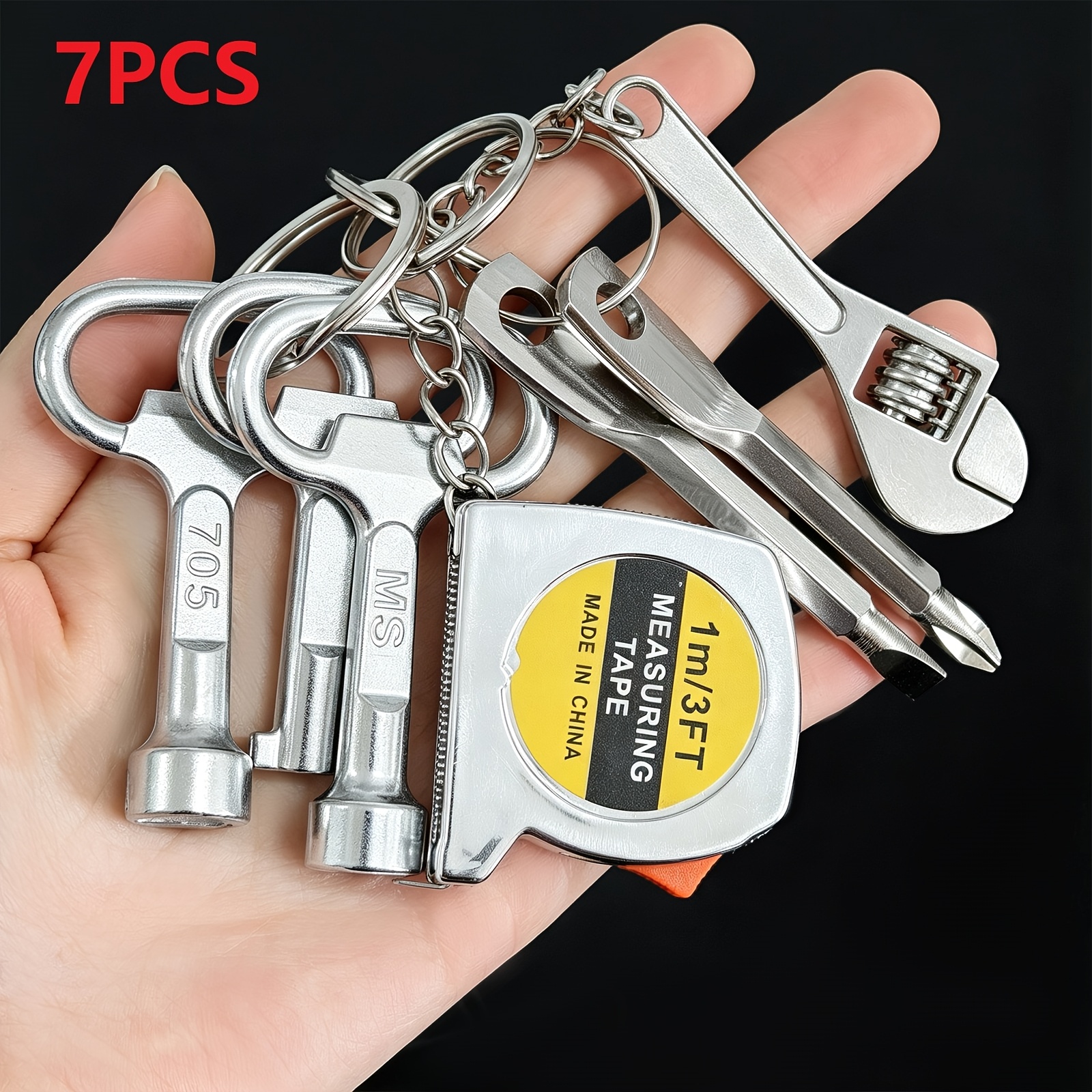 TEMU 7pcs Mini Handmade Repair Tool Set - Suitable For Diy Enthusiasts - Screwdriver, 3 Types Of Hex Keys, Wrench, Tape Measure, Suitable For Outdoor