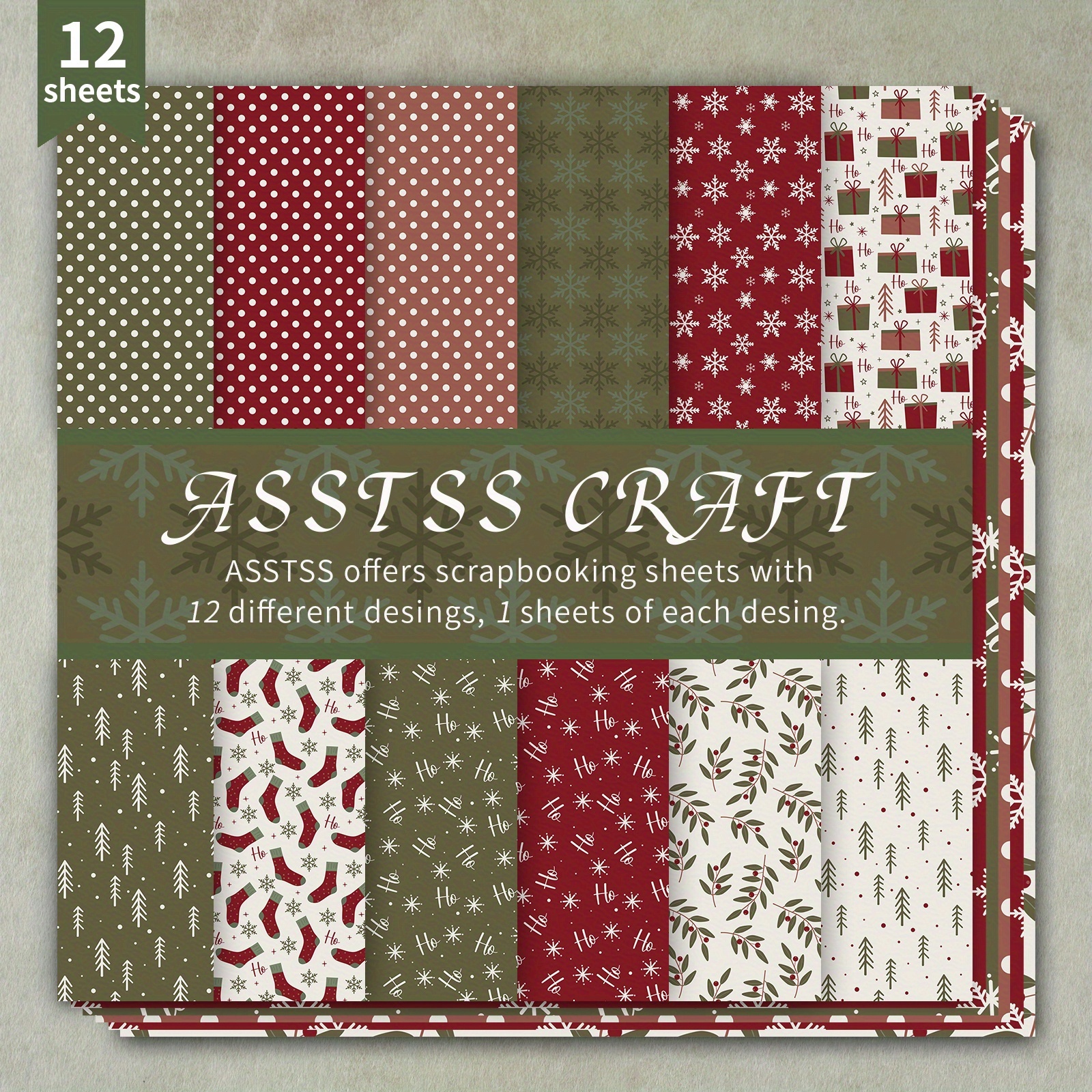 TEMU Un bloc de 12 feuilles de papier de scrapbooking avec des fonds sur le thème de Noël, fabriqué en carton épais idéal pour le journaling, du