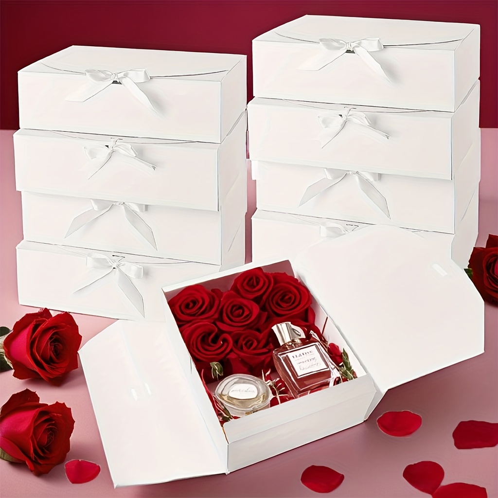 

10pcs Elegant White Gift Boxes With Ribbon - Weddings, Valentine's Day, Day, Birthdays, Bridesmaid Proposals & More - 10.6x7.8x3.1" Paper Boxes