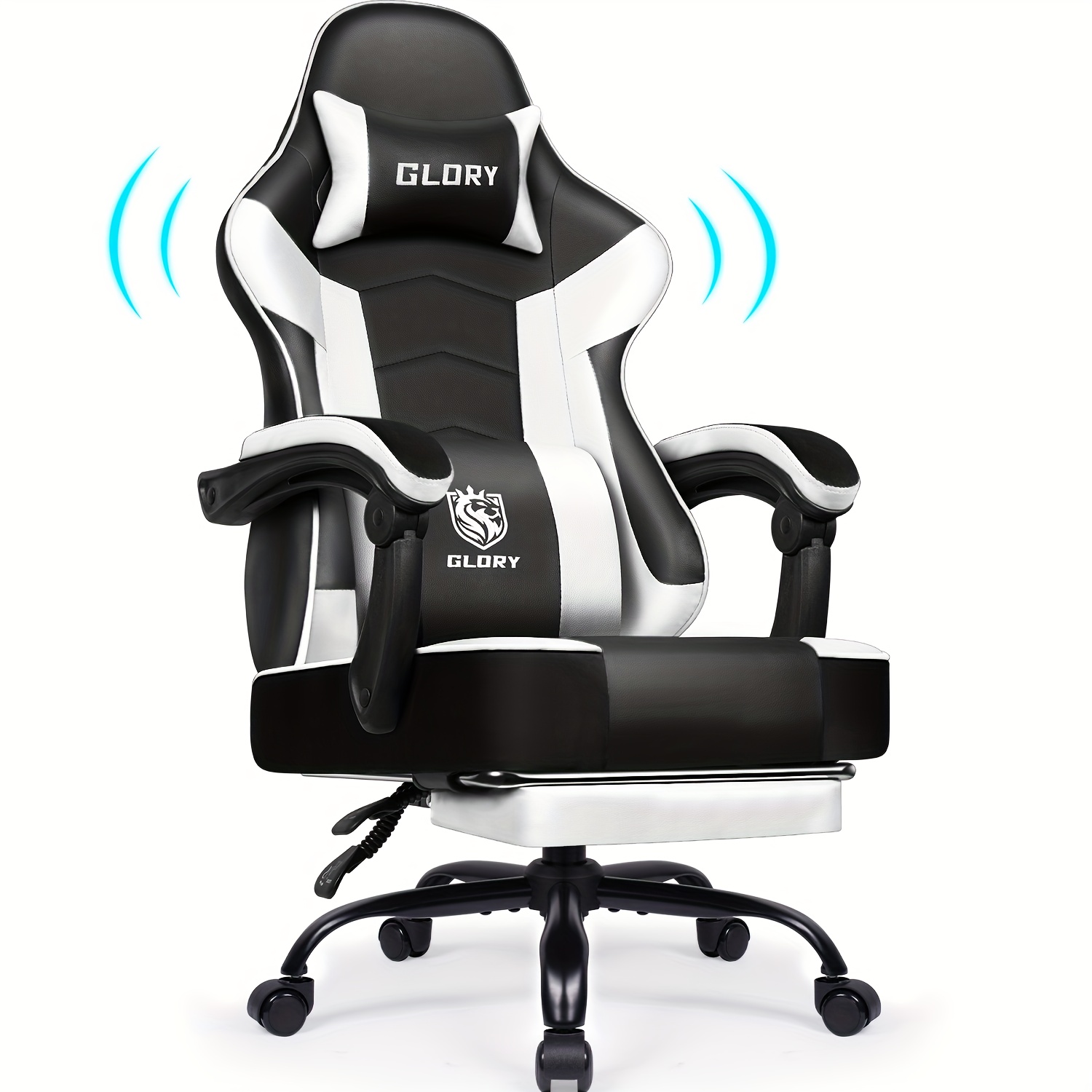 TEMU Gaming-Stuhl mit Fußstütze, ergonomischer Gaming-Stuhl, Gaming-Armlounge mit verstellbarem Lendenkissen, ausgestattet mit einem verstellbaren