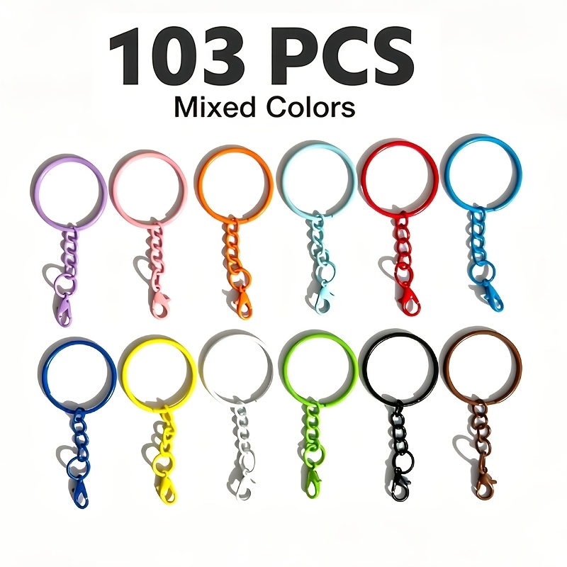 TEMU 103pcs Colored Key Rings, Key Ring Accessories, Colored Key Rings With Chains And Lobster Clasps, Openable, Random Mixed Colors, Diy Crafts,