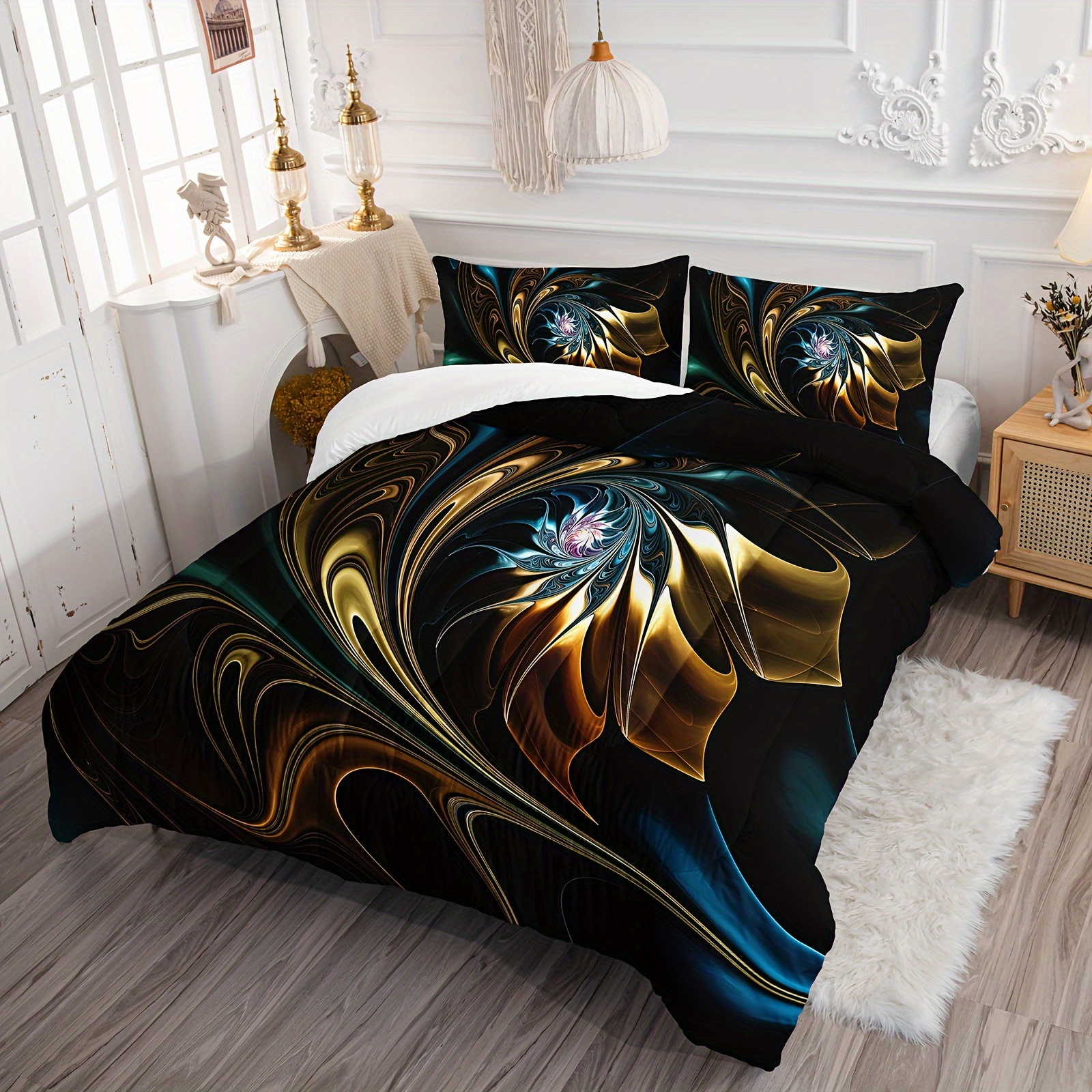 Bedding Black And Gold Blanket Boho Midnight Black Teal With Gold