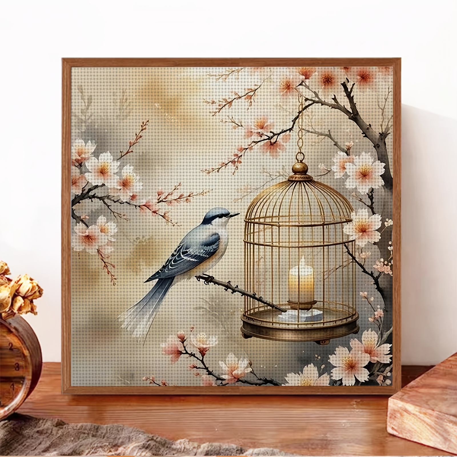 Complete DIY Cross Stitch Kit, Birdcage with Flowers by Candle