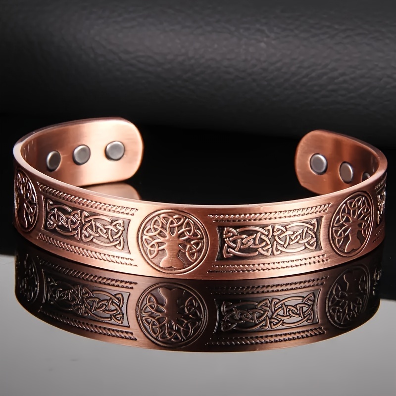 

1pcs Solid Copper Magnetic Cuff Bangle - Tree Of , Adjustable Size, Magnets, Gift For Men Women, Mom Dad, Birthday, Christmas, Anniversary, And Wear