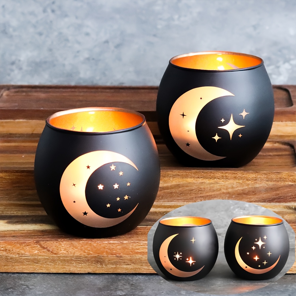 Image of Candle Holder Set Of 2, Double-sided Design Romantic Glass Tealight Holders Home Decor For Muharram Party Activities, Gift For Eid, Gift For Ramadan