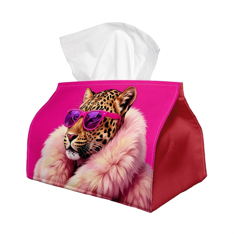 TEMU 1 pièce Housse de boîte à mouchoirs Pop Art moderne avec imprimé léopard et lunettes de mode - Pliable, convient pour la décoration du salon, de