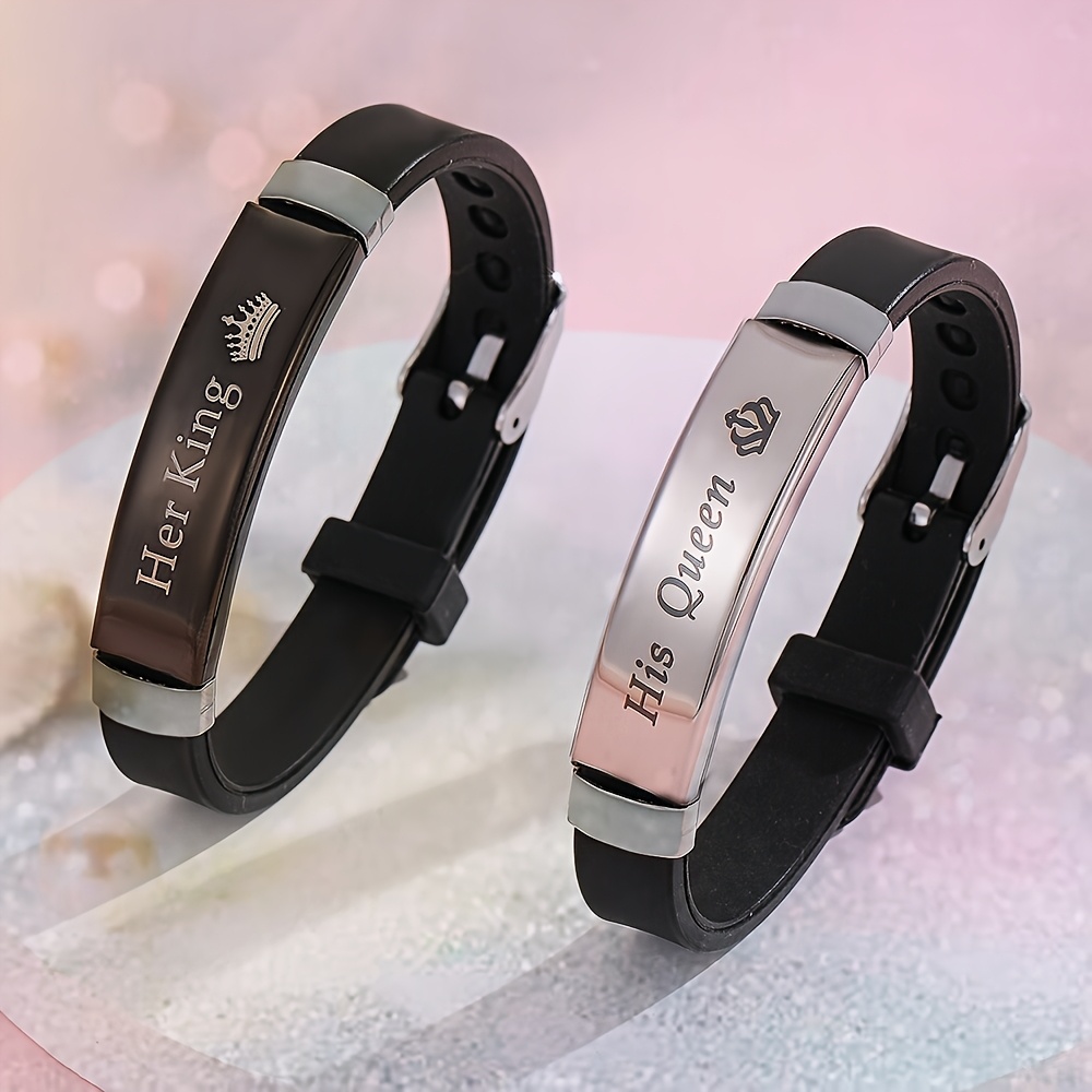 TEMU 2 pezzi/Set Braccialetti da con Motivo Corona Re e Regina Additivi Fluorescenti al Buio Moda Donna Fascia da Polso Abbigliamento