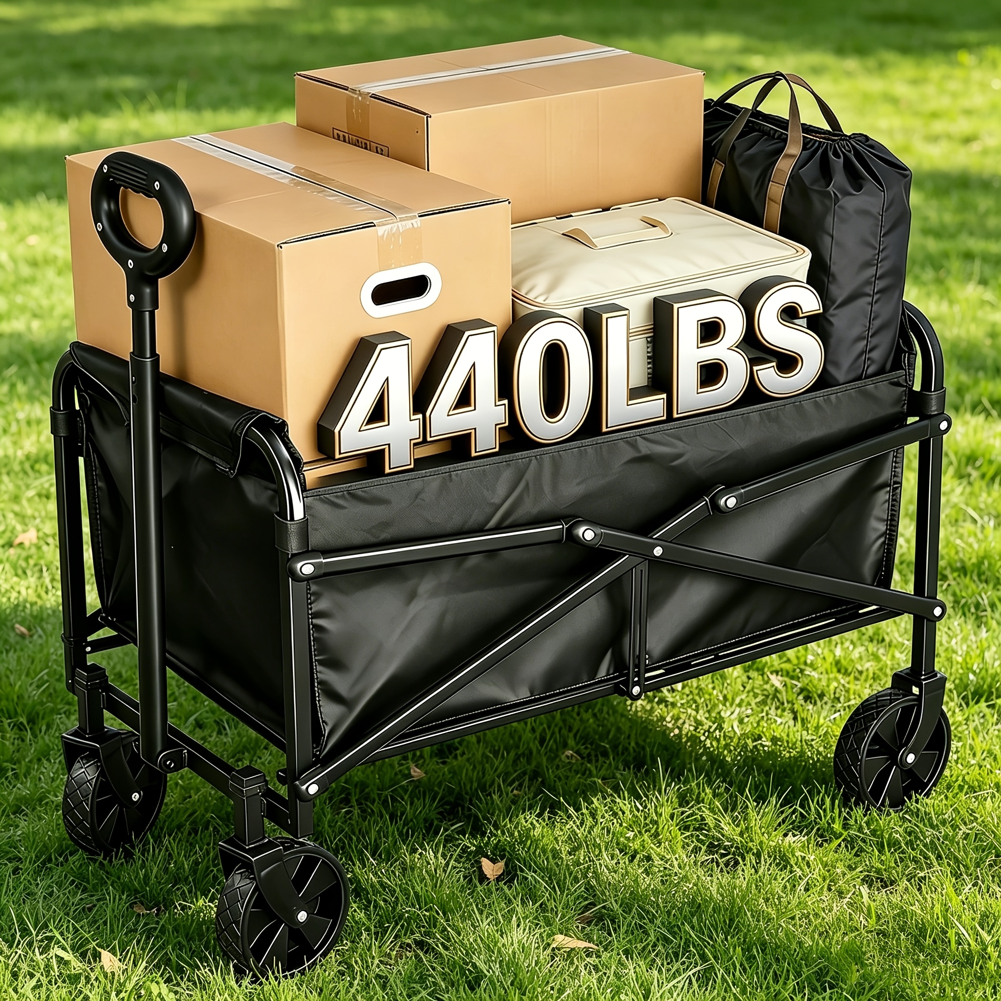 1pc Heavy-Duty 4-Wheel 199.58KG Garden Cart with Ergonomic Handle & Reinforced Steel Frame - All-Terrain Wheels, Large Capacity Utility Wagon for Camping, Hiking, Farming, Garden, Hiking Gear, Sturdy Construction