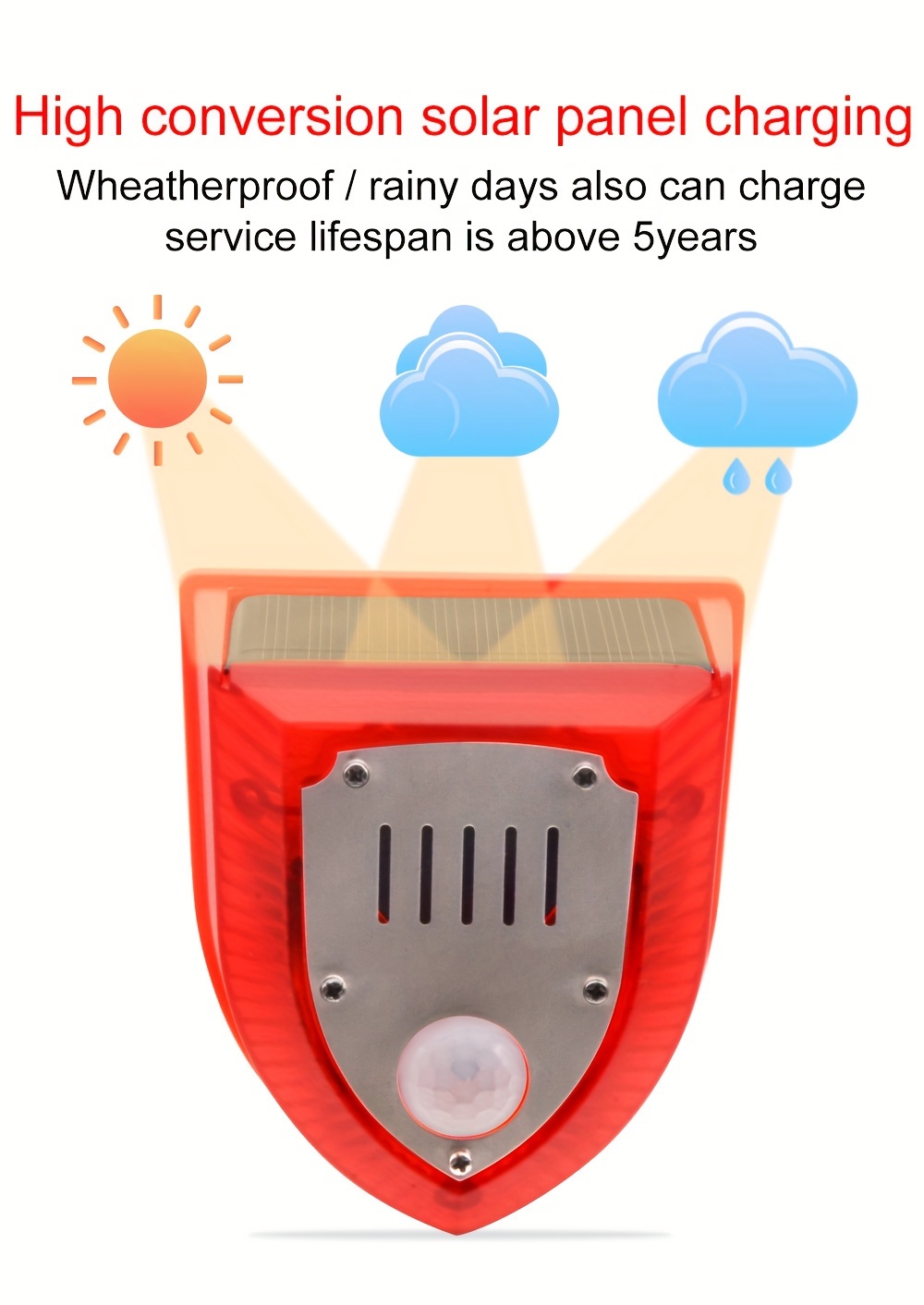 1pc Solarpowered Motion Sensor Alarm, 129db Siren & Dog Barking Sound