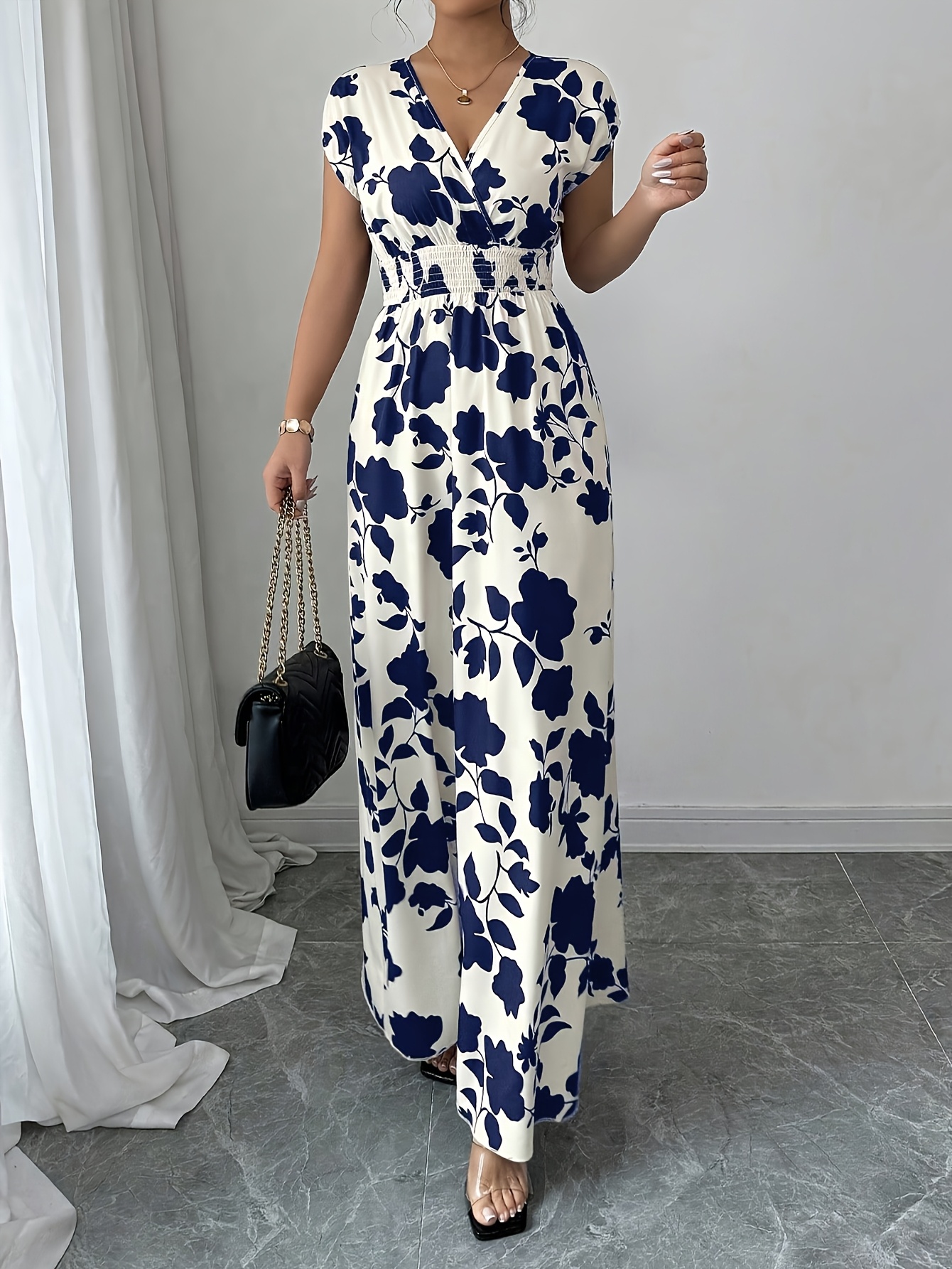 womens elegant v neck short sleeve line dress short sleeves - Temu Mauritius