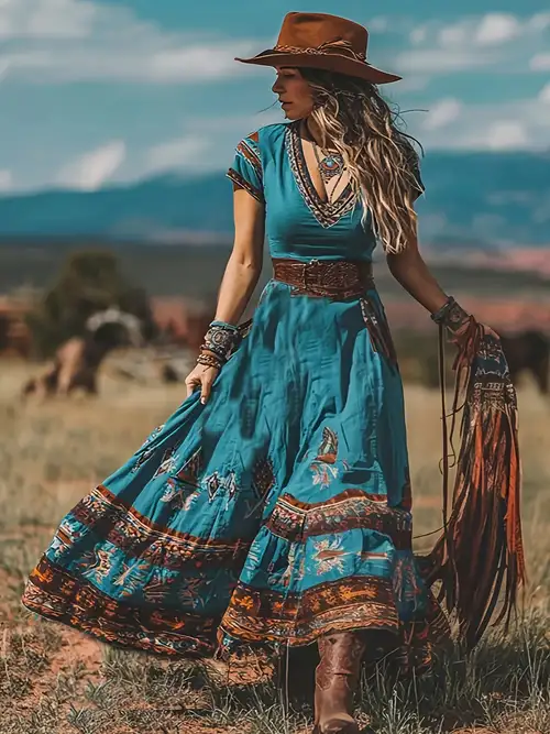 * Print V-Neck Short Sleeve High Waist Maxi Dress * Print V-Neck Short Sleeve High Waist Maxi Dress