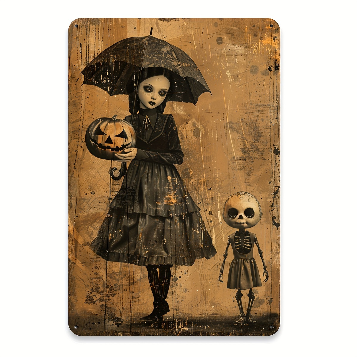 

Vintage Pumpkin And Little Girl Metal Tin Sign - Foil Engraving Iron Wall Art For Festive Horror Atmosphere, Home, Forest, Garden Decor, Indoor And Outdoor Use - Pack Of 1, 8x12 Inches