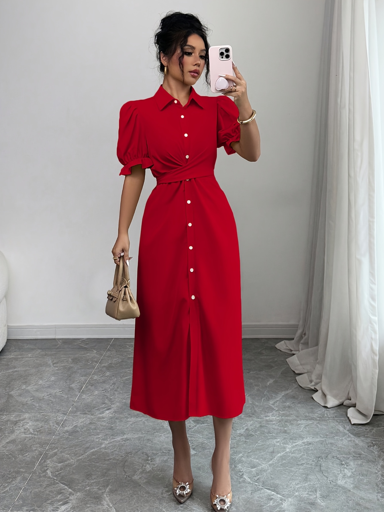 womens elegant long shirt dress office party formal attire - Temu United  Kingdom