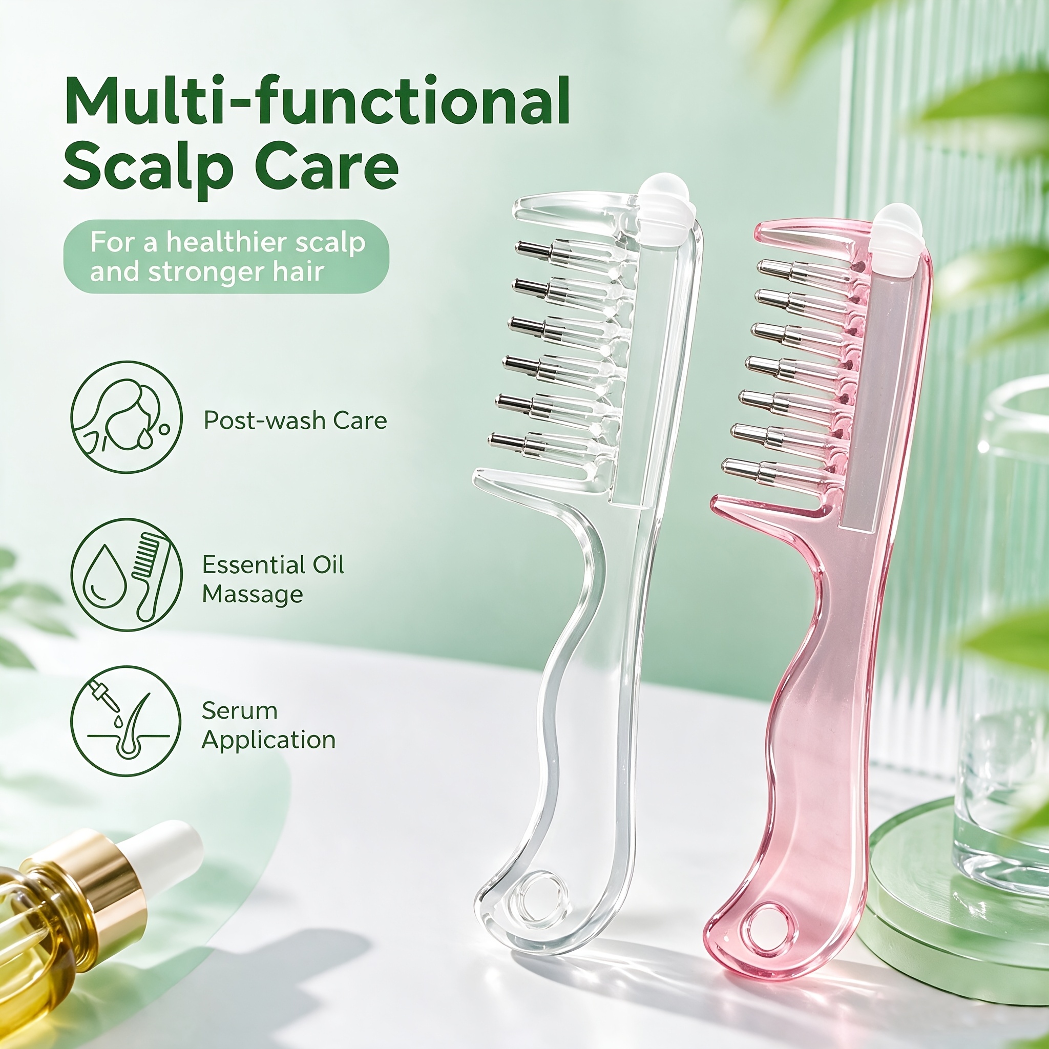 TEMU 2pcs Light Luxury Transparent/pink Liquid , Stainless Steel Ball Metal Guide Teeth Uniform And Outflow Design, Replacing Manual Application