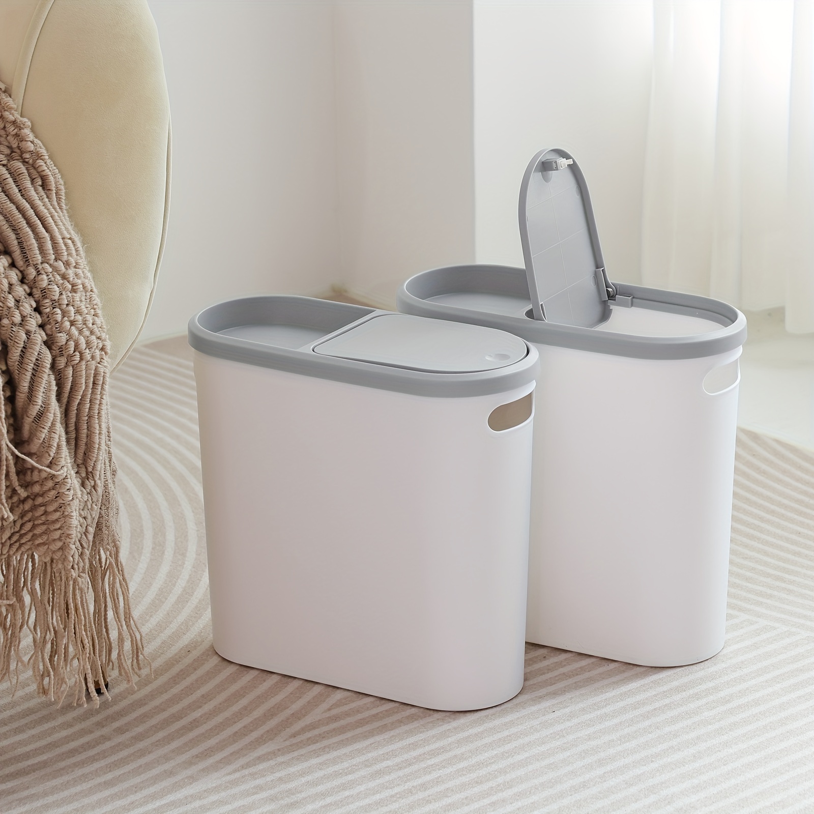 

Free, Bathroom Trash Can, Compact And Durable Plastic Wastebasket With Built-in Handles, Easy To Clean, Rustproof, Space-saving Design, Ideal For Small Spaces In Bathroom, Laundry, And Home Office