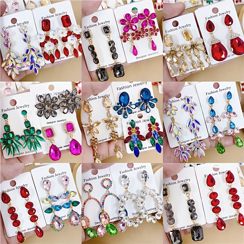 

10 Pairs/set Colorful Shiny Rhinestone Dangle Earrings Elegant Bling Bling Style Daily Casual Earring Banquet Ornaments Gifts