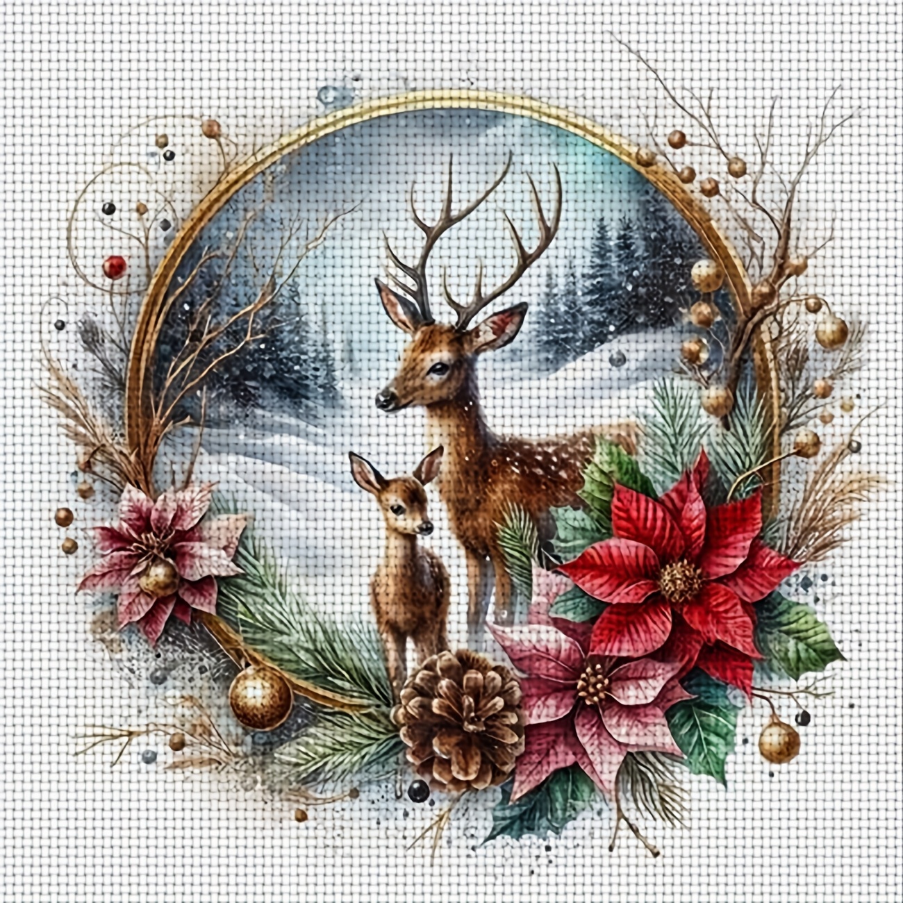 TEMU 1pc Cross Stitch Kit | "christmas Snow Scene" Pattern, Ideal For Beginners, Includes Printed Canvas, Needles, Pattern, And Instructions, In 2