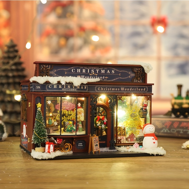item picture christmas   cottage miniature shop cottage wooden handmade bookshelf with snowman     project unique gift for book lovers   for birthday valentines day christmas