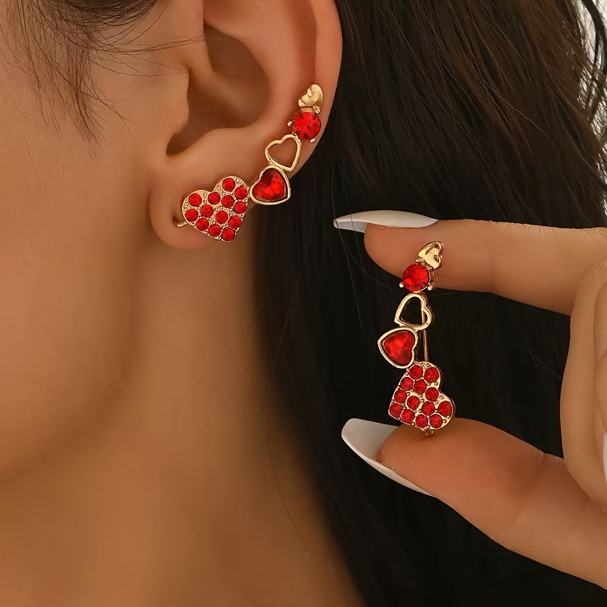 TEMU 1 par de aretes de tachuelas de moda para mujer, aretes de clip para el con empalme de strass de , para uso /verano, fiestas, estilo de Medio,