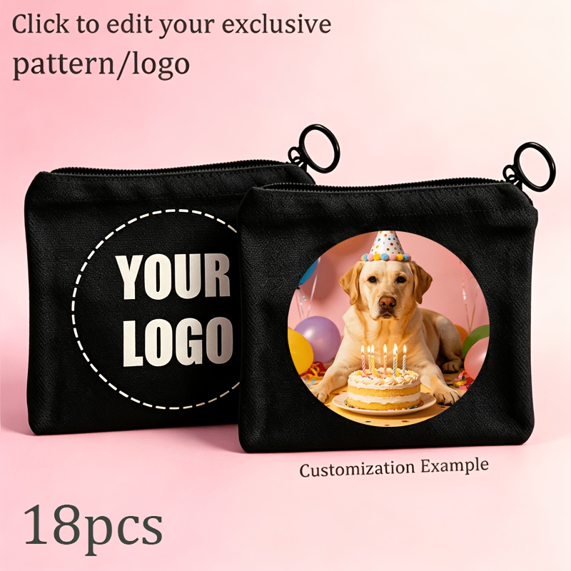 TEMU Gift For Her/him 18pcs Personalized Pattern Coin Purses/cosmetic Bags Custom Photo/logo - White/black Elegant Easy Zippered Toiletry Bag,