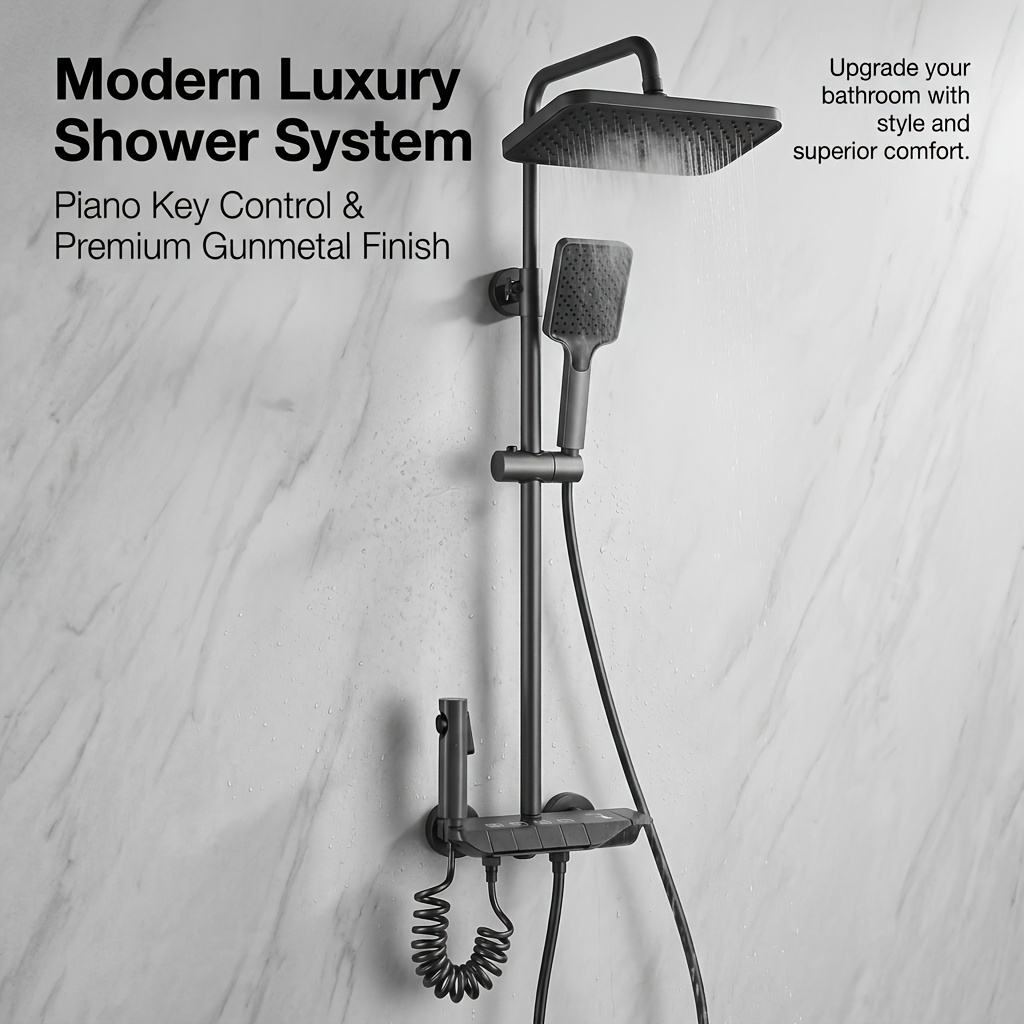 TEMU Système de douche moderne pistolet avec pomme de douche pluie haute pression et douchette bidet - Appareil de bain mural fonctionnel, barre