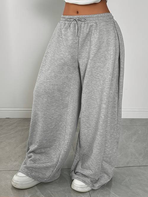 Plus Size - Women S Plus Size Joggers - Loose Fit Sweatpants with Drawstring Waist, Non-Stretchy Fabric for, Lounge, Everyday - Fall/Winter Pants in Gray (Casual Pants), Jogging Pants, Lounge Wear, Relaxed Fit, Quality Stitching, Comfortable Bottoms, Enthusiasts, Bottoms, , Durable Stitching,