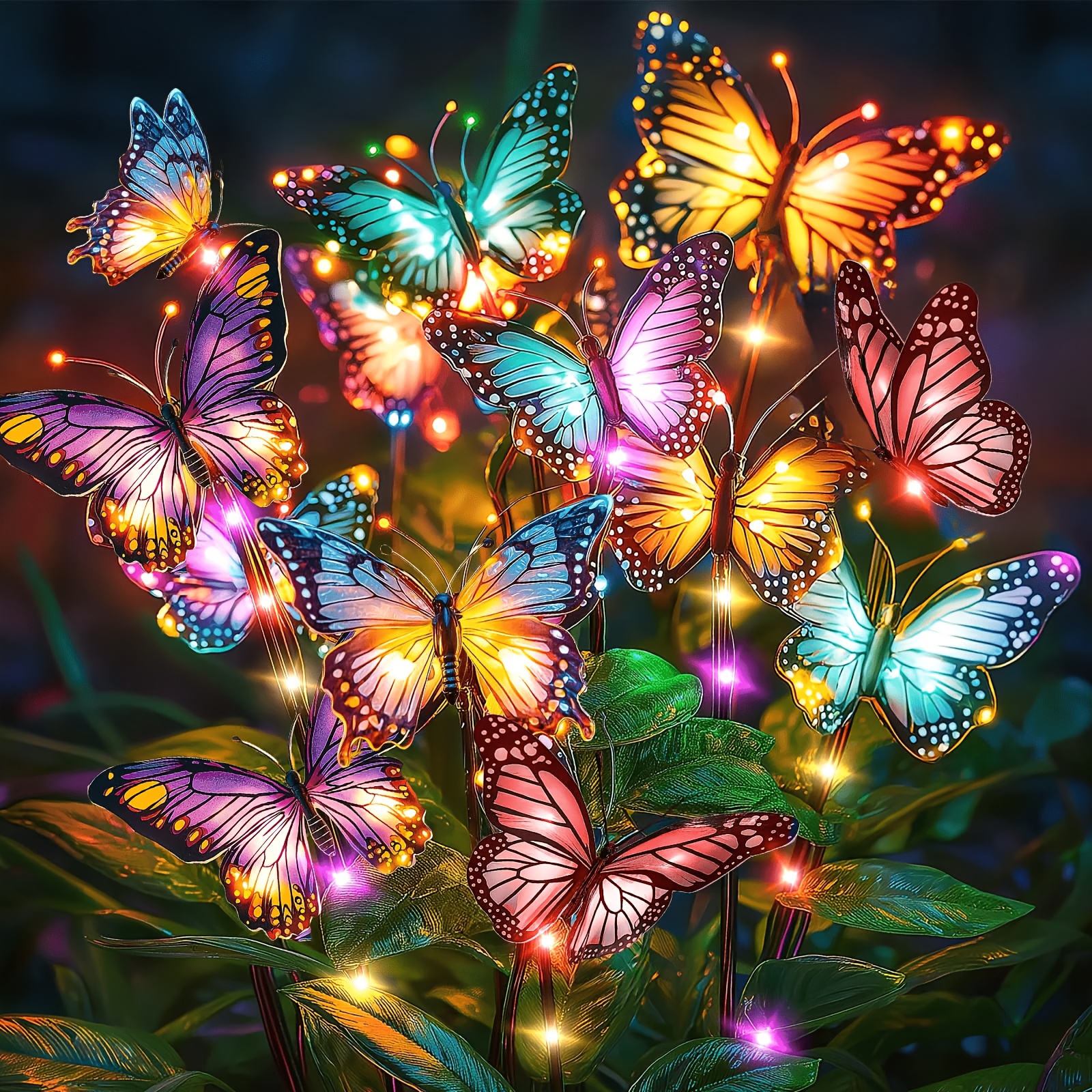 TEMU Solar Lights Outdoor Garden Decor: 1pack/2 Pack/4 Pack 17/34/68 Butterflies With 44 Color-changing Leds - Auto 12h Ip68 For Yard Patio Pathway -