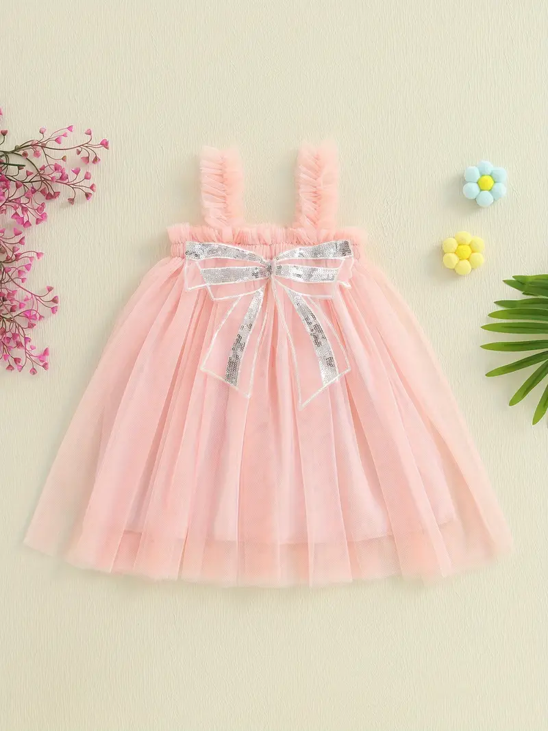Toddler Girls Summer Cami Dress Sleeveless Sequins Bow A-line Tulle Beach Dresses Toddler Girls Summer Cami Dress Sleeveless Sequins Bow A-line Tulle Beach Dresses
