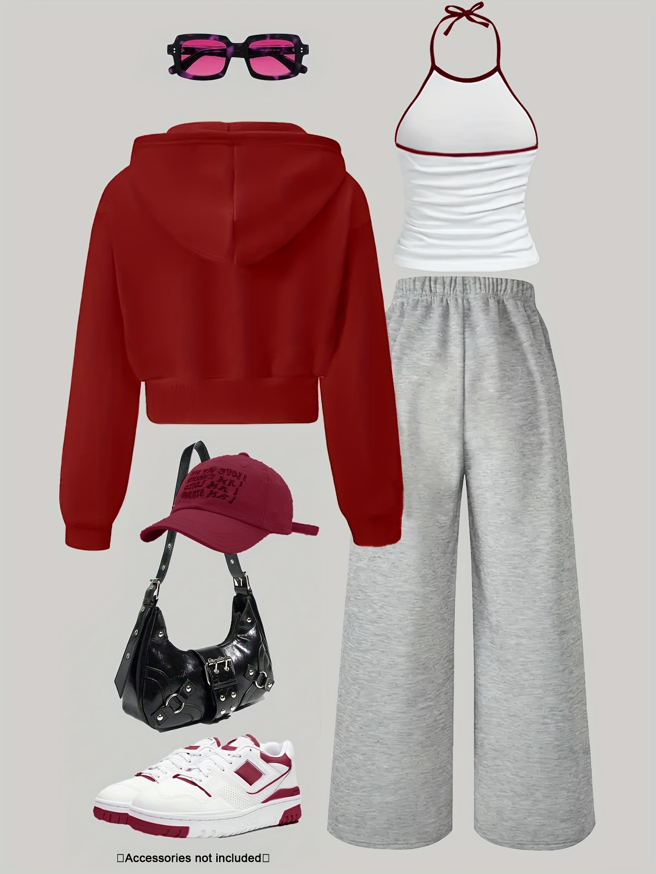 Plus Size Three-Piece Set, Including a Jacket, Tank Top, And Wide-Leg Pants | Casual Loose Autumn And Winter Outfit | A Complete Autumn And Winter Ensemble | Letter And Number Printed Tank Top with Fleece-Lined Hooded Jacket And Pants Set | Suitable - Image 2