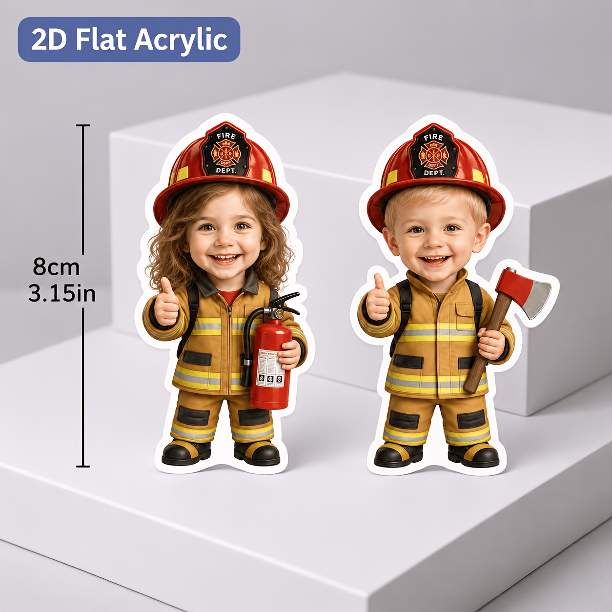 Image of [customization] Acrylic Material Fridge Magnet 2d Flat, Turn Your Photo Into Firefighter Cartoon Fridge Magnet, Personalized Cartoon Portrait Fridge Decoration, Making Them Perfect Gifts
