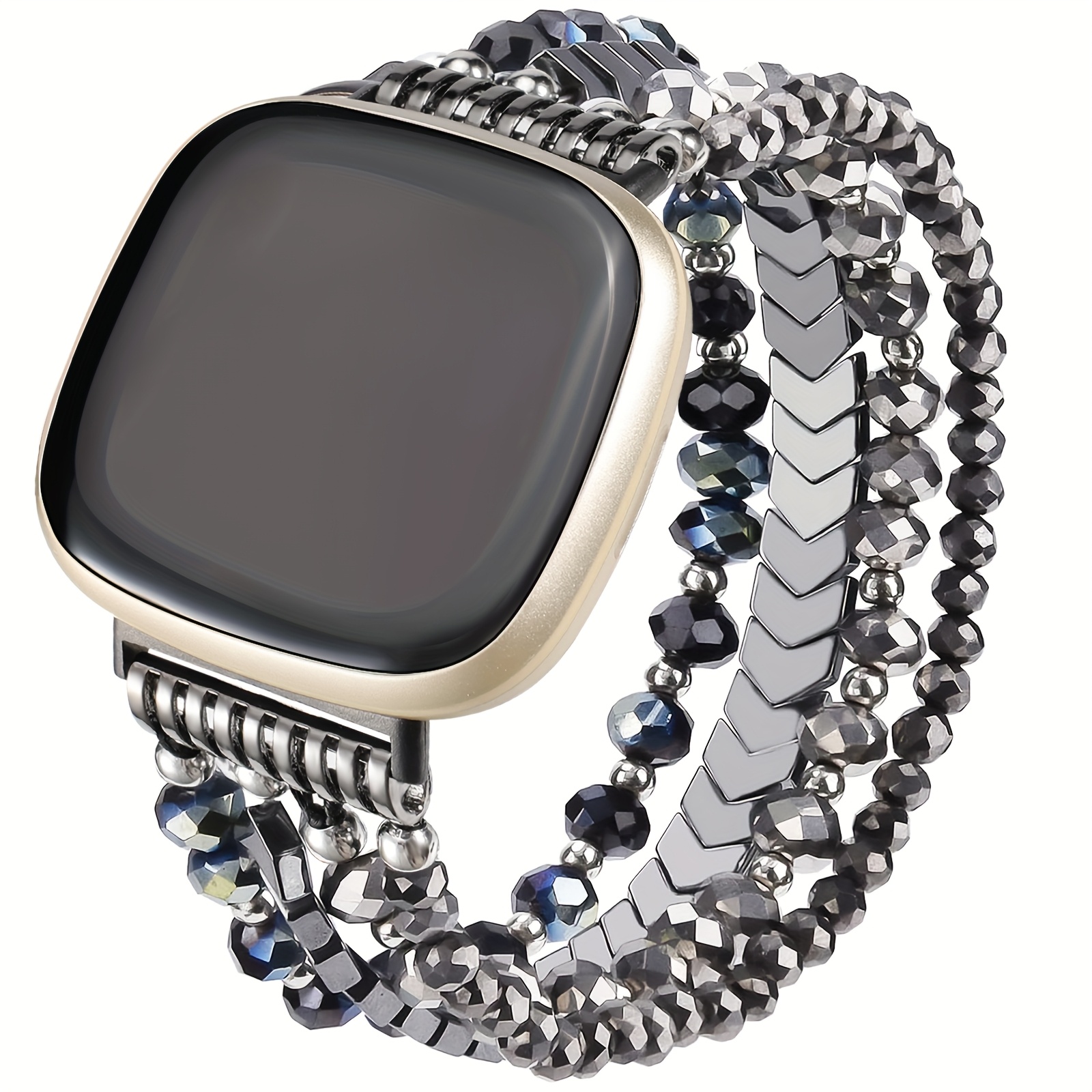 E-shop Arrow Bead Fitbit Versa 4/Versa 3/Fitbit Sense 2/Sense Armband – Handgefertigtes Elastisches Perlenarmband für Damen, Ersatz für Versa 34 /Sense