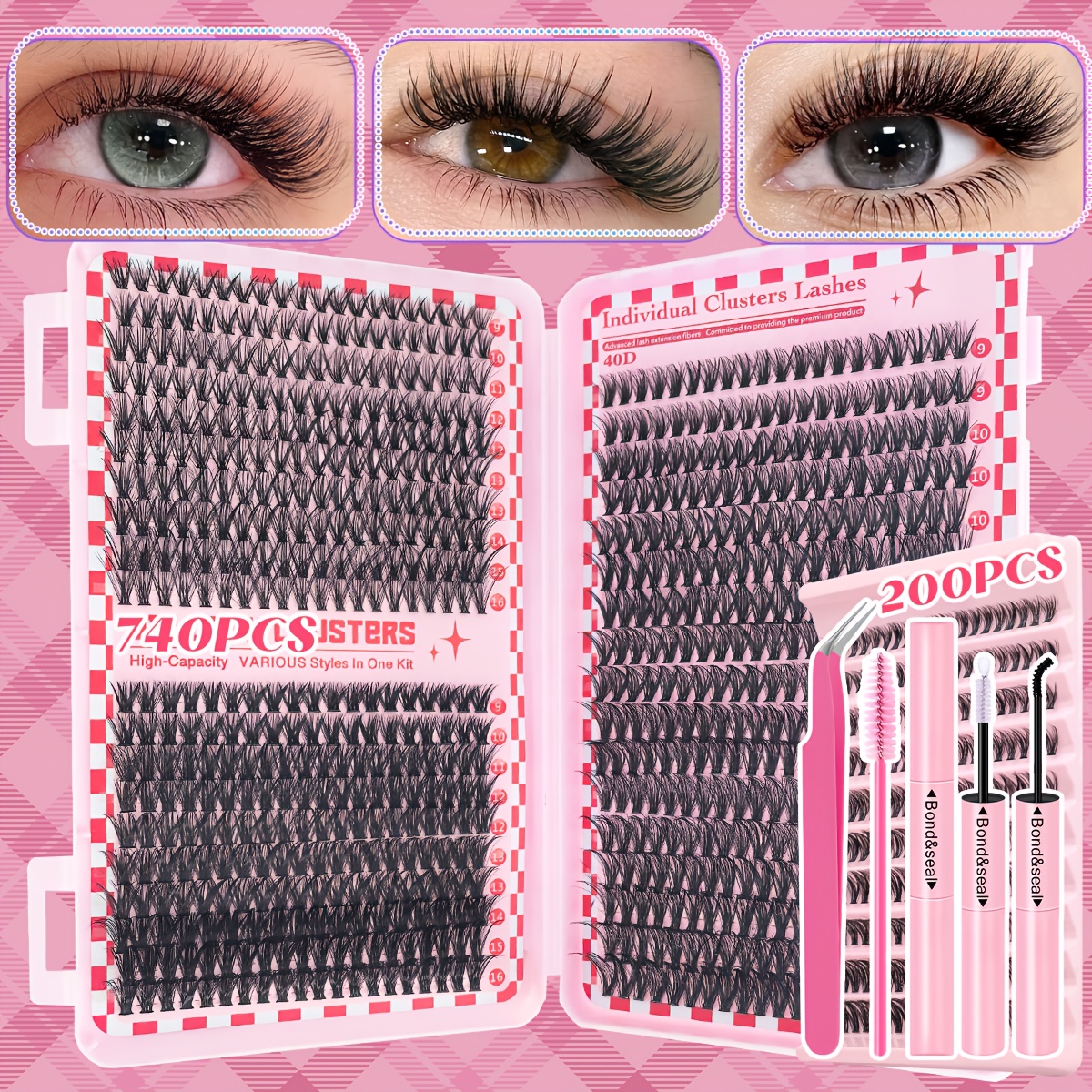 Higu Clace DIY Wimpern-Kit - 280 Wimpernbüschel 10-18mm Inklusive Kleber, Versiegelung & Pinzette