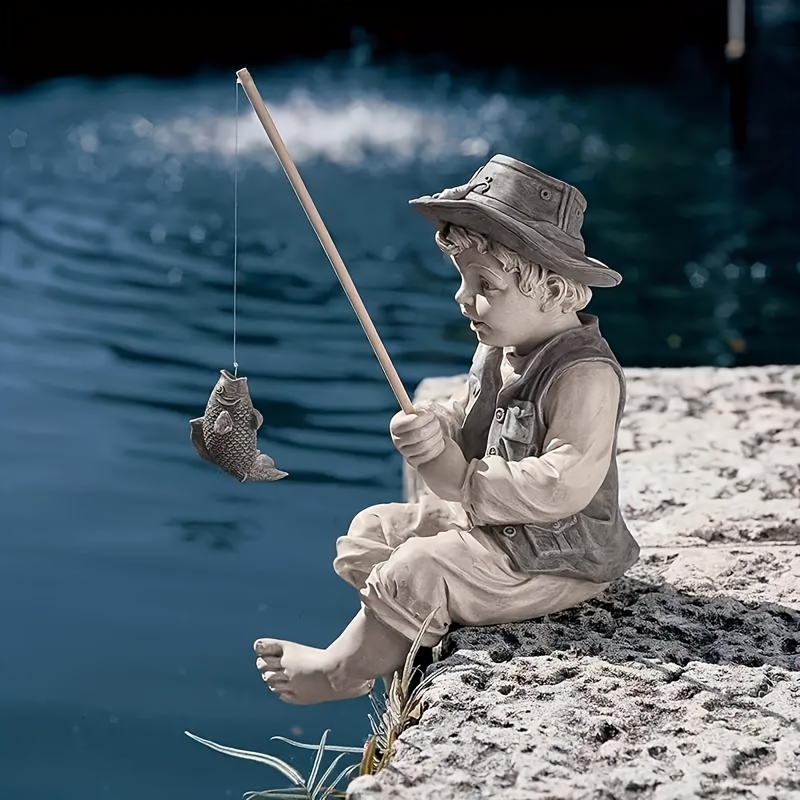 

1pc Rustic Fishing Boy Statue, Modern Fisherman Sculpture, Resin Craft, Outdoor Garden Decor, Lawn Patio Home Ornament