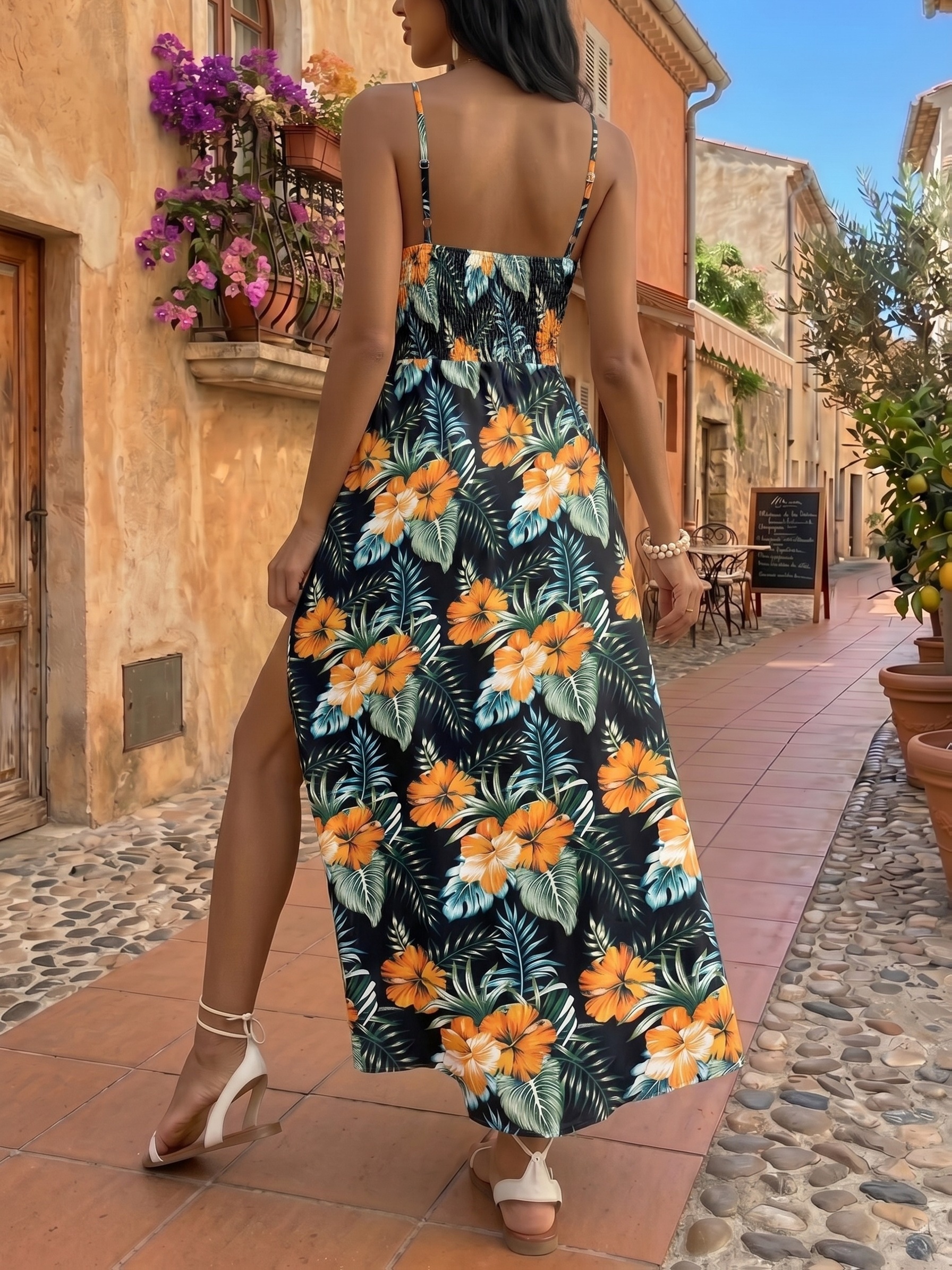 womens floral print sleeveless maxi dress v neck high low - Temu United  Arab Emirates