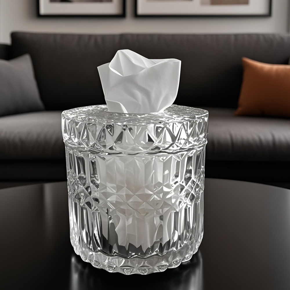 1pc crystal glass tissue box holder modern diamond cut luxury texture transparent with lid easy to   for home   office desktop decor festive gift item modern decor item crystal glass box Product details 3