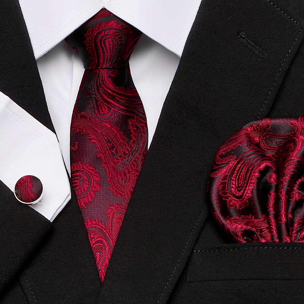 

Passabin Men's Elegant Paisley Tie, Pocket Square & Cufflinks Set - Weddings & Formal Events