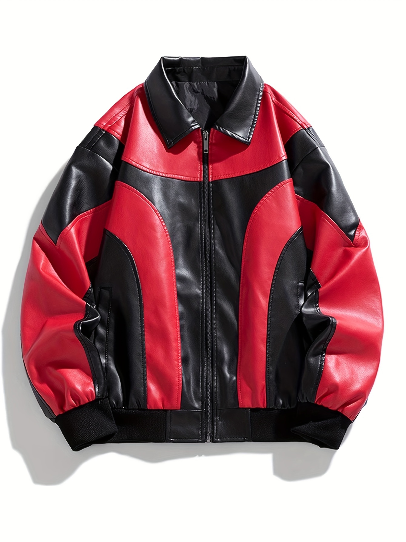 chaqueta bomber cuero pu hombre bloque color Temu Colombia