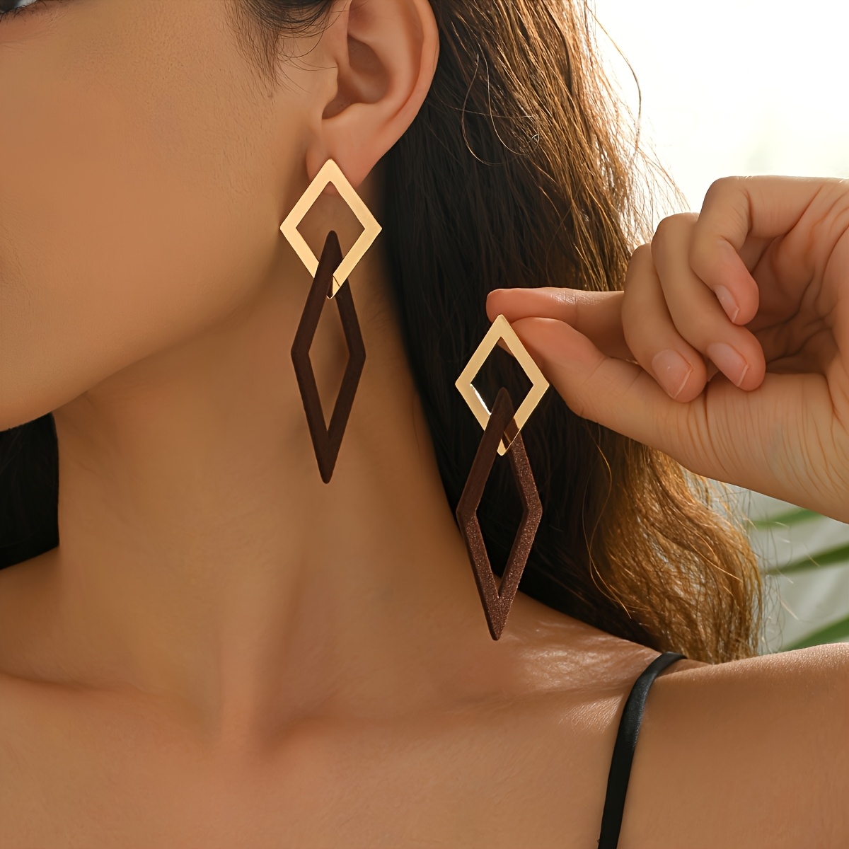 TEMU 1 par de aretes de estilo vintage geométricos de capa poligonales con felpa y colores de , y llamativos, adecuados para trayectos diarios de