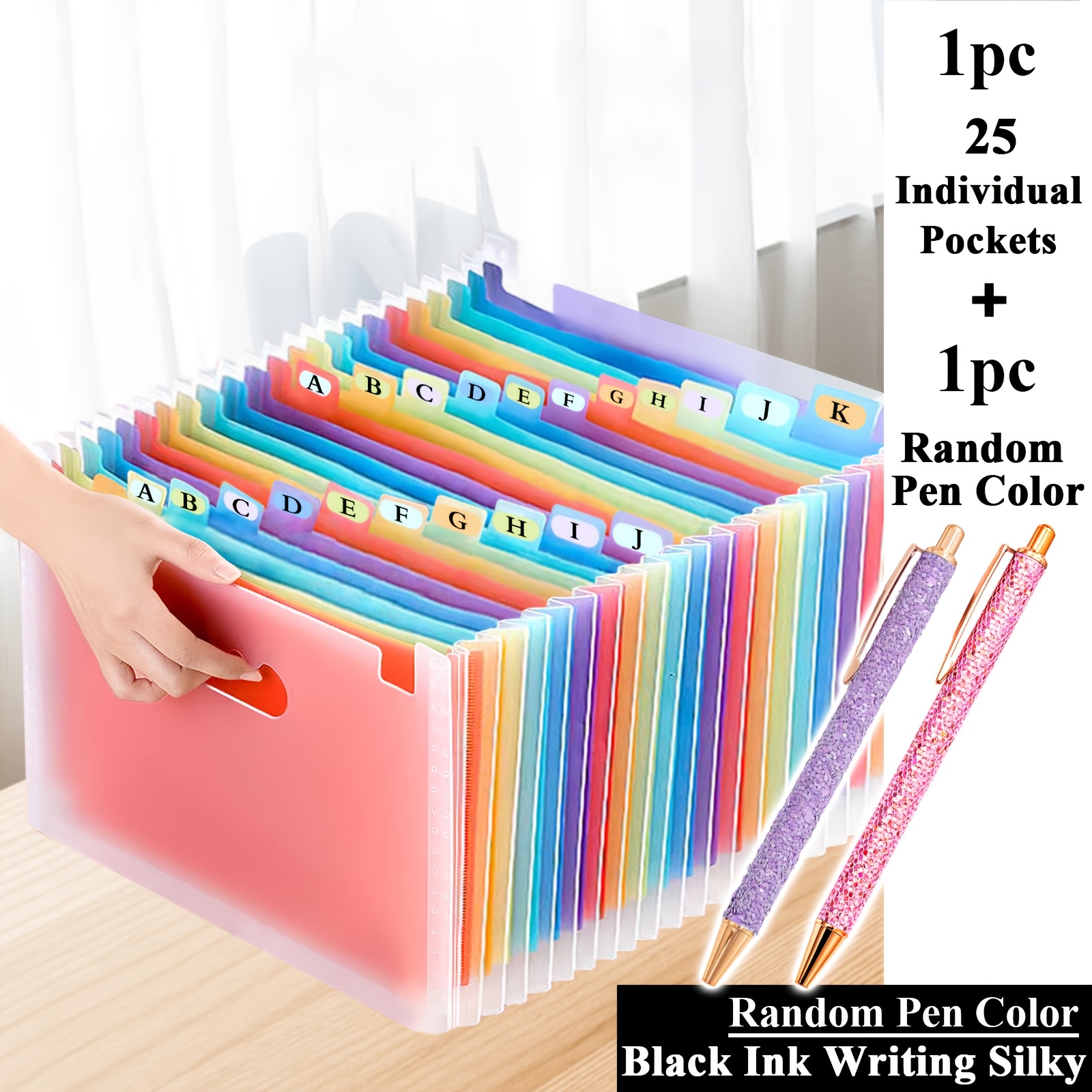 

2pcs, 25 , 1pc-a4 Large Capacity Transparent Folder + 1pc Pen, Rainbow Student Storage Bag, Can Hold 2000 Sheets, Suitable For Office Home, School, File Storage Bag, Document Receipt