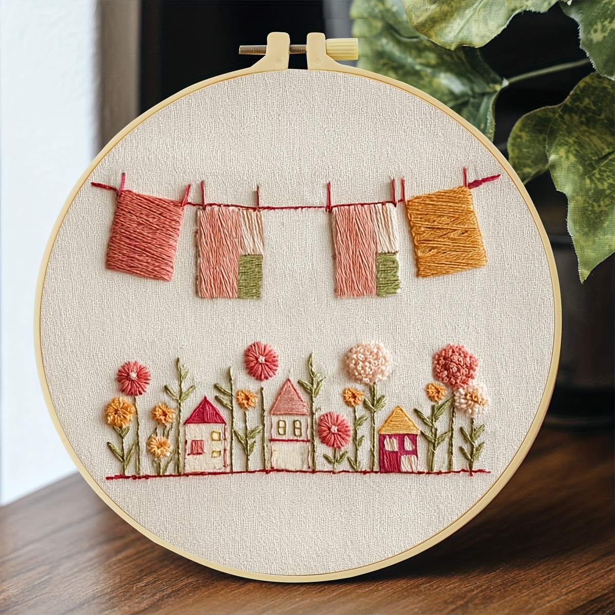 TEMU Embroidery Kit, 20x20cm/7.9x7.9 Inches, Featuring Flowers And A Small House, A Handmade Embroidery Set Suitable For Adult Beginners, Includes