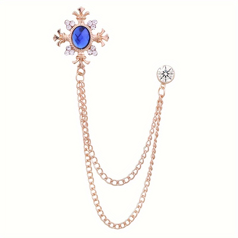 TEMU Men&;s Elegant Rhinestone Flower Brooch With Chain - Alloy, 16 Color Options, Business & Formal Eventschristmas Gift