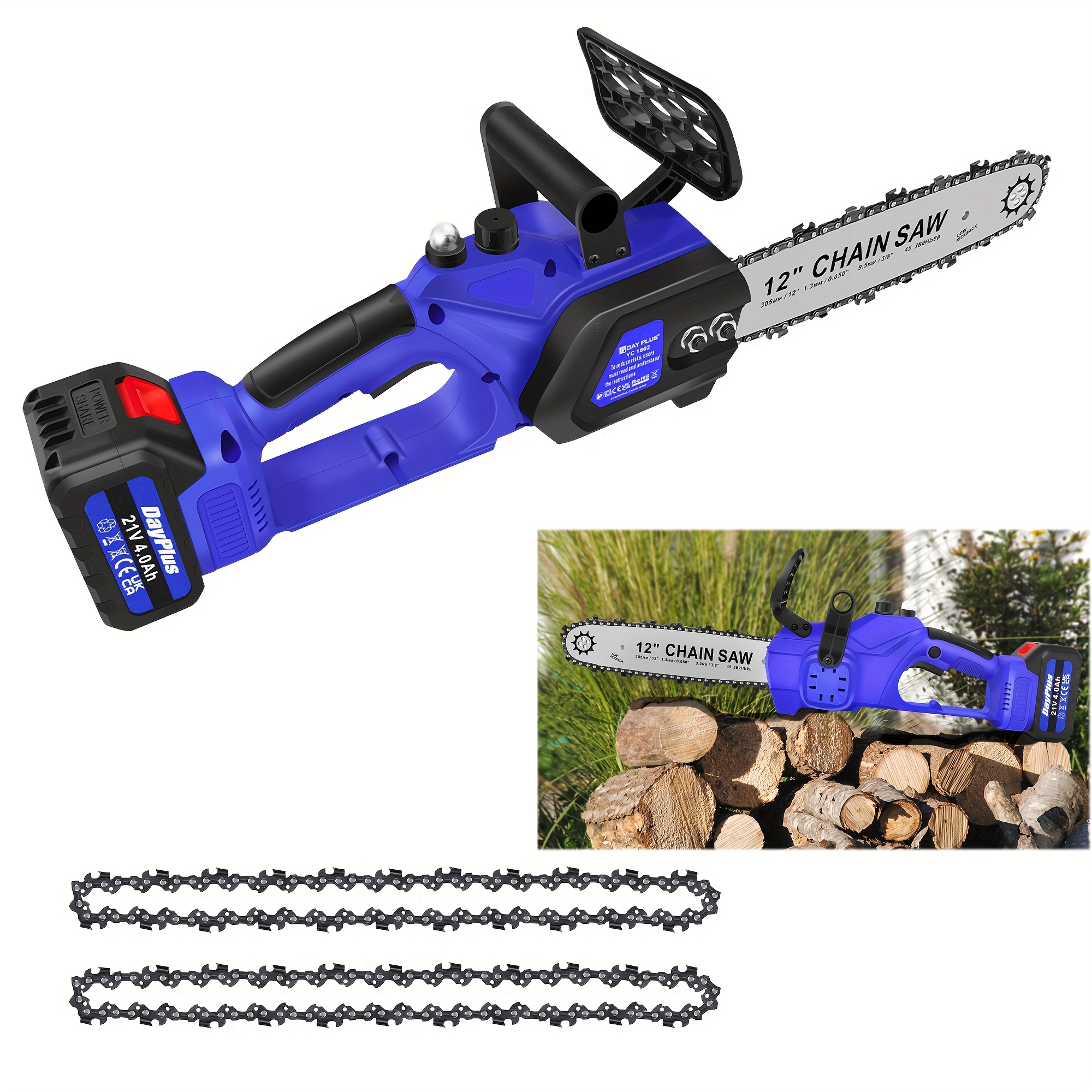 

12inch Battery Chain , 21000rpm Cordless Chain Saw 600w Portable Electric Pruning Saw Powerful Chain Saw For Cutting Wood, 10m/ , 20ml Oil Capacity