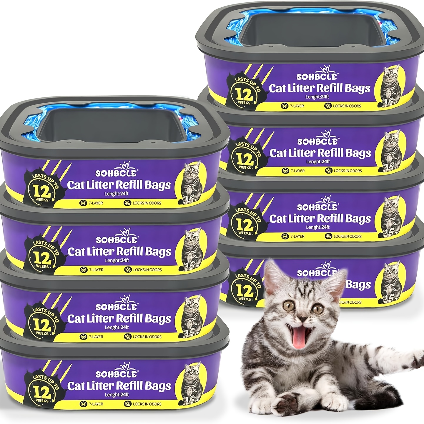 TEMU Cat Litter | 8-pack|odor Litter Bags|compatible With Pet Refills Standard, Plus, Style Pail Refills|lasts Up To 24 Months