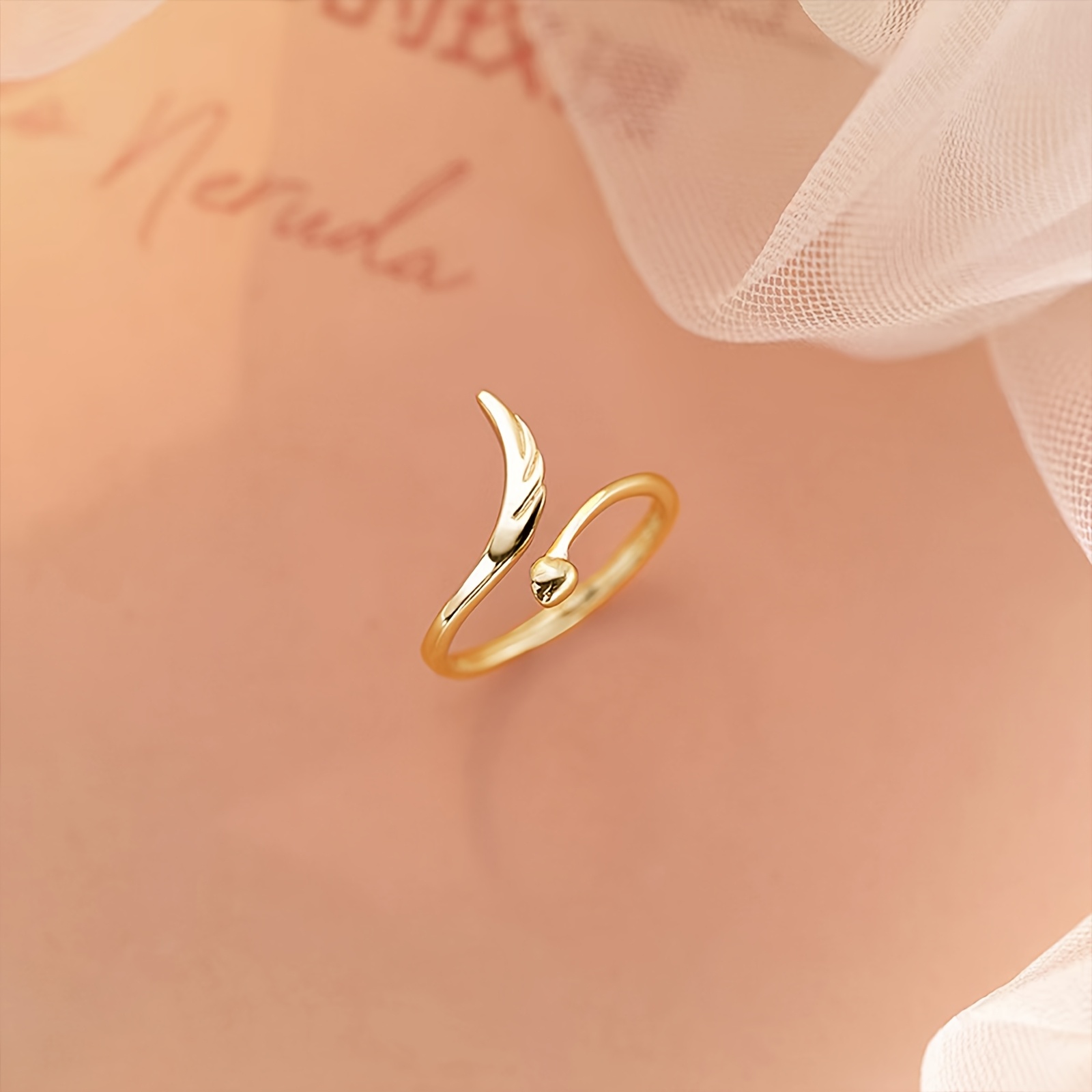1pc, Simple Angel Wing Open-ring Design, Adjustable Size Ring, Suitable for Pairing with Outfits, for Daily Wear, Parties, Weddings, Etc., a Women's Jewelry Gift